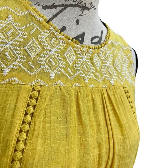 Vintage 90s Yellow Studio Tank Top Embroidered Layered Sleeveless Swing Blouse - Picture 6 of 10